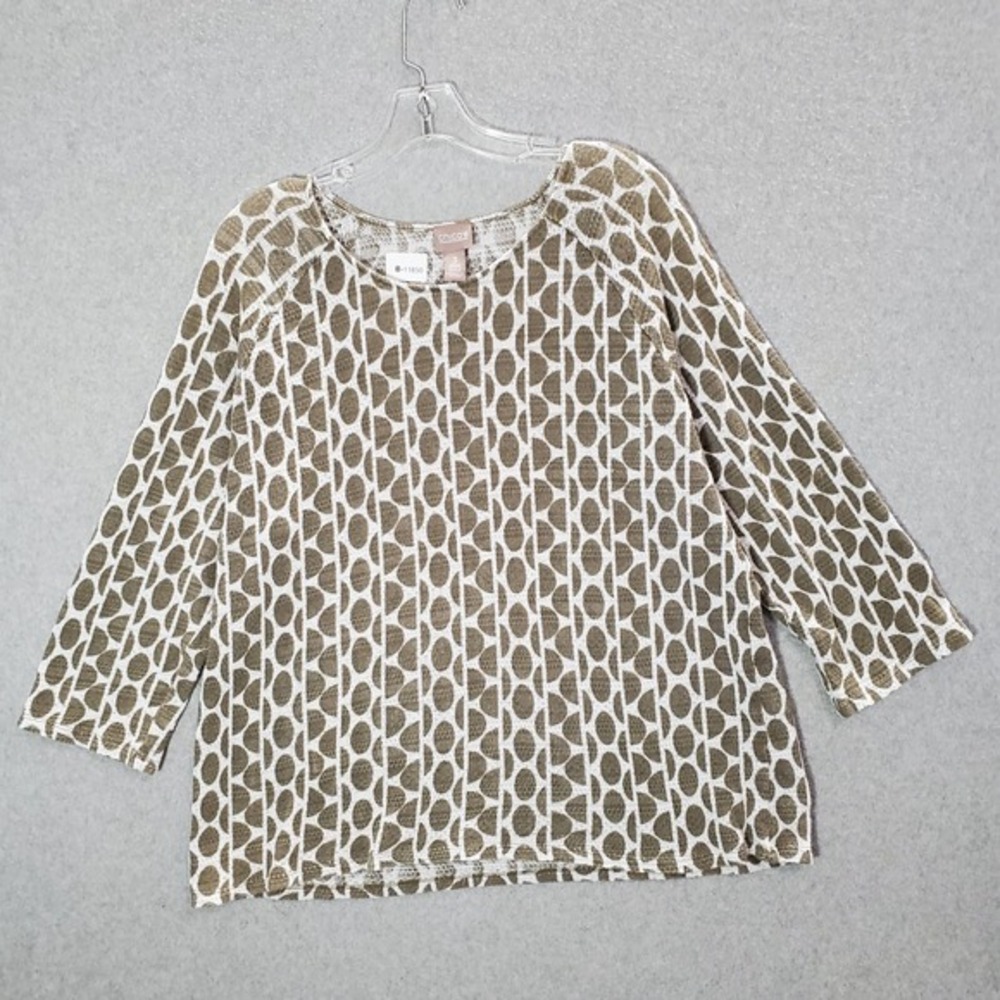 Chico's Women Sweater 3 Green Geometric Knit Pullover‎